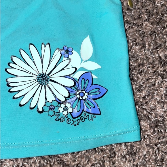 ZeroXposur Aqua and Black Floral Kids 3 piece Bikini Set - Picture 3 of 8